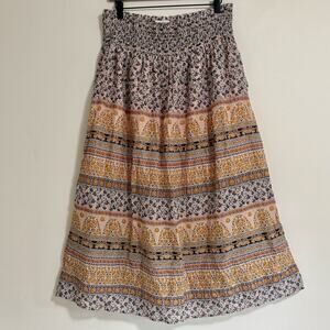 J Jill MED Cotton Lined Boho Maxi Skirt Festival Floral